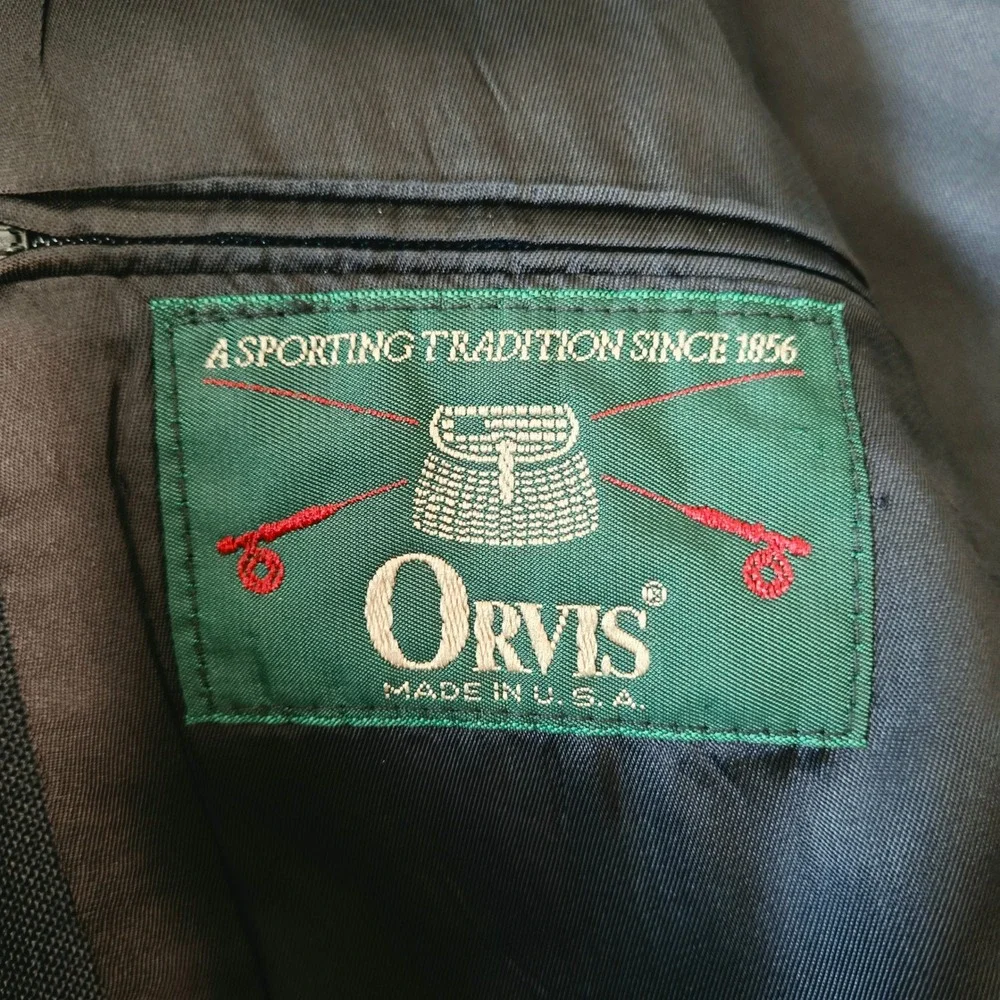 Orvis Blazer Mens Size L Navy Blue Excellent Gold Crested Button Hopsack USA